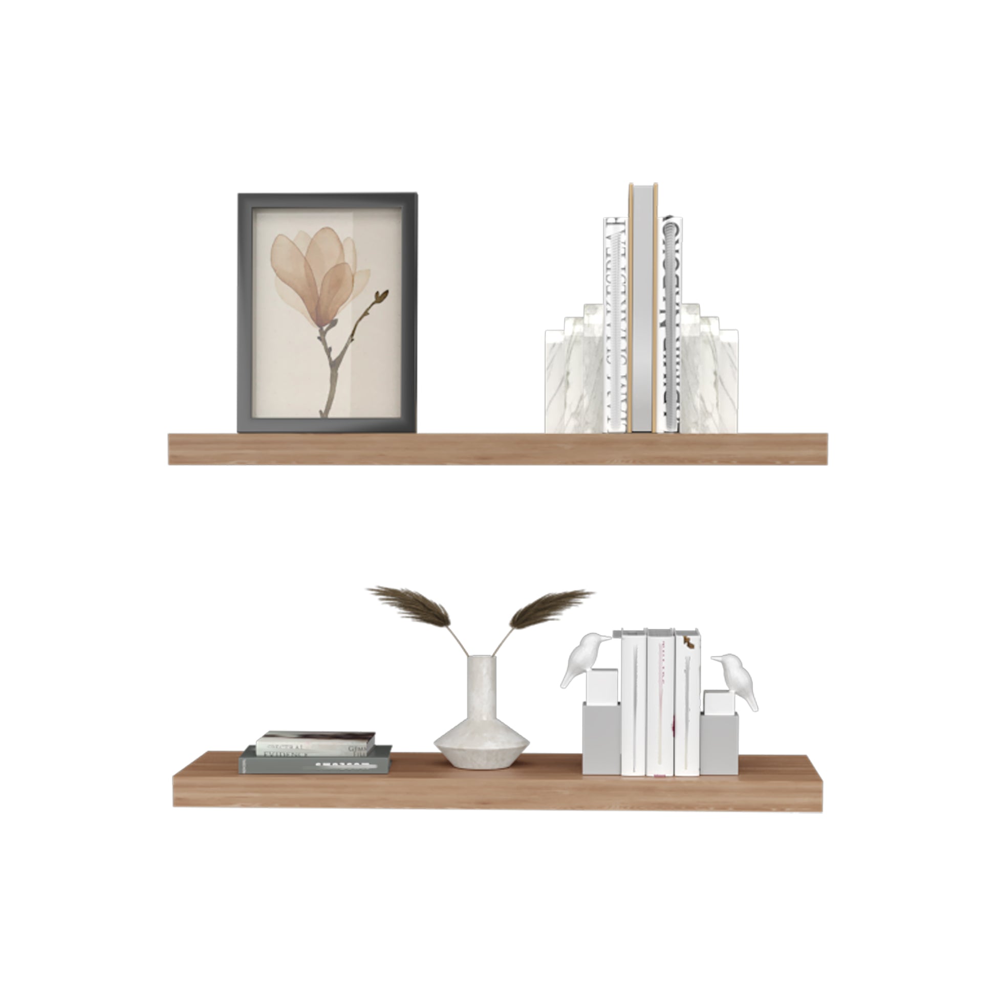 Ecco 31.5" Wide Floating Shelves Set Of 2, Shelves For Wall Decor For Bedroom, Bathroom Storage Shelves, Book Shelves For Living Room 2 Or Less Light Brown Horizontal Primary Living Space Open Back