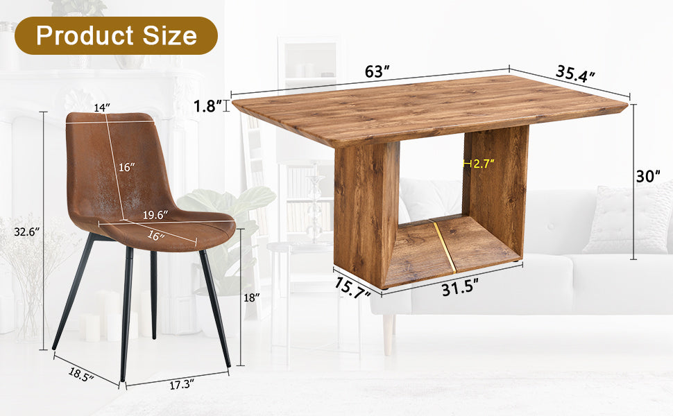 Table And Chair Set. Modern Dining Table With Mdf Top And Beautiful Mdf Legs. Comes With Brown Comfortable Chair With Seat And Metal Legs. Suitable For A Wide Range Of Decorative Styles. Brown,Wood Seats 6 Mdf