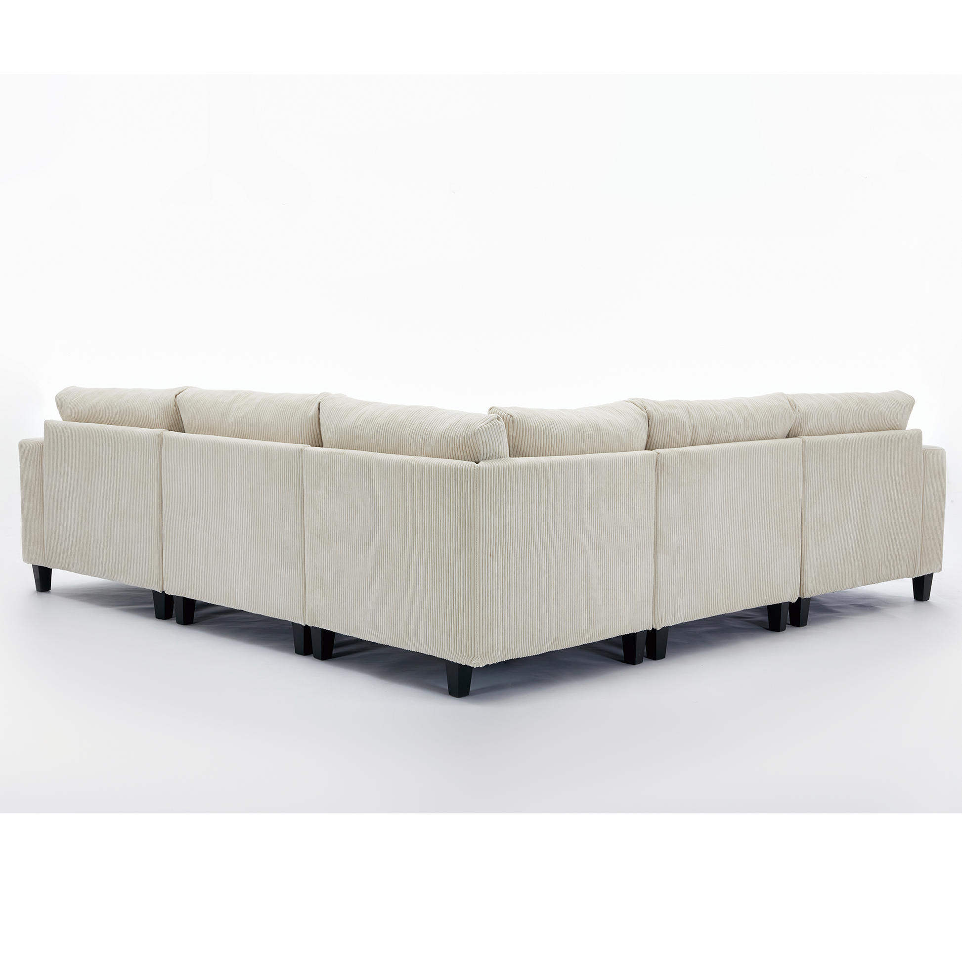 Packaging Upgrade Oversized Modular Sectional Sofa Set, L Shaped Couch,Corduroy ,Upholstered,Deep Seat,5 Seat,5 Throw Pillow And 6 Back Cushion,Living Room, Apartment ,Beige Beige Polyester Wood