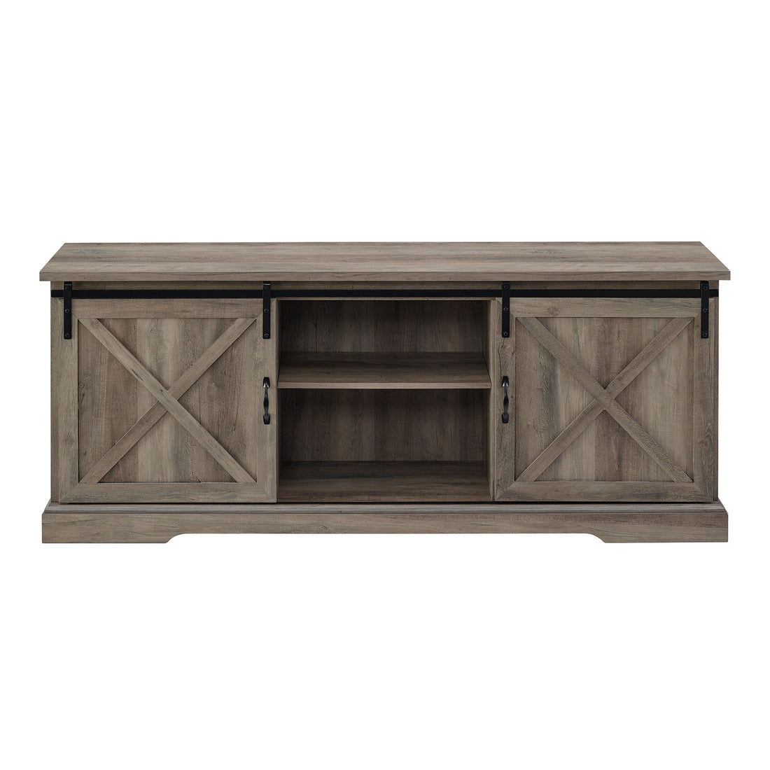 Farmhouse Sliding X Barn Door 70" Tv Stand For 80" Tvs Grey Wash Gray Wash Mdf