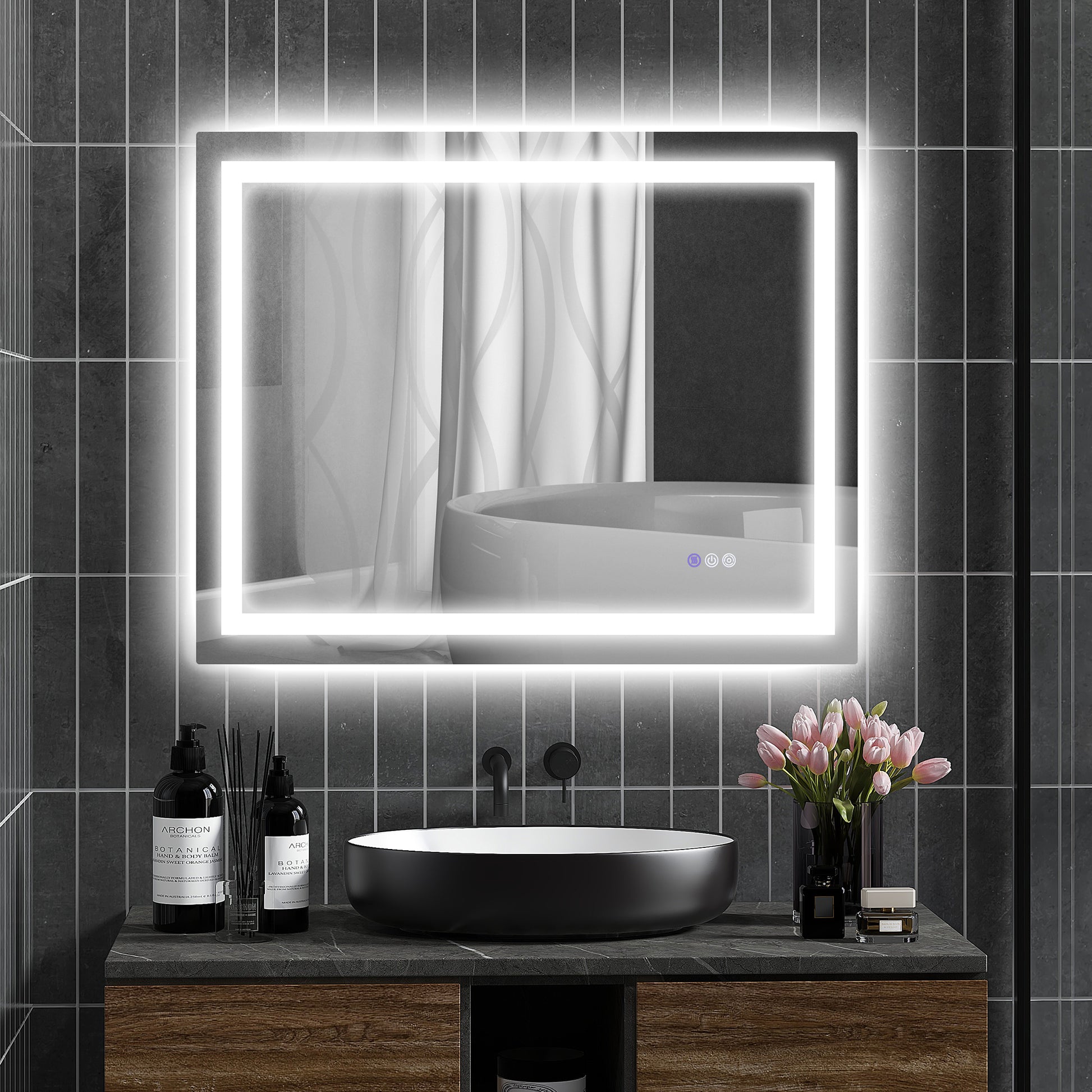 Homcom Led Bathroom Mirror With Lights, 39" X 32" Backlit Front Lit Led Mirror For Bathroom, Anti Fog, Memory, Infinite Color Temperature, Wall Mounted Dimmable Vanity Mirror, Horizontal Vertical Clear Glass