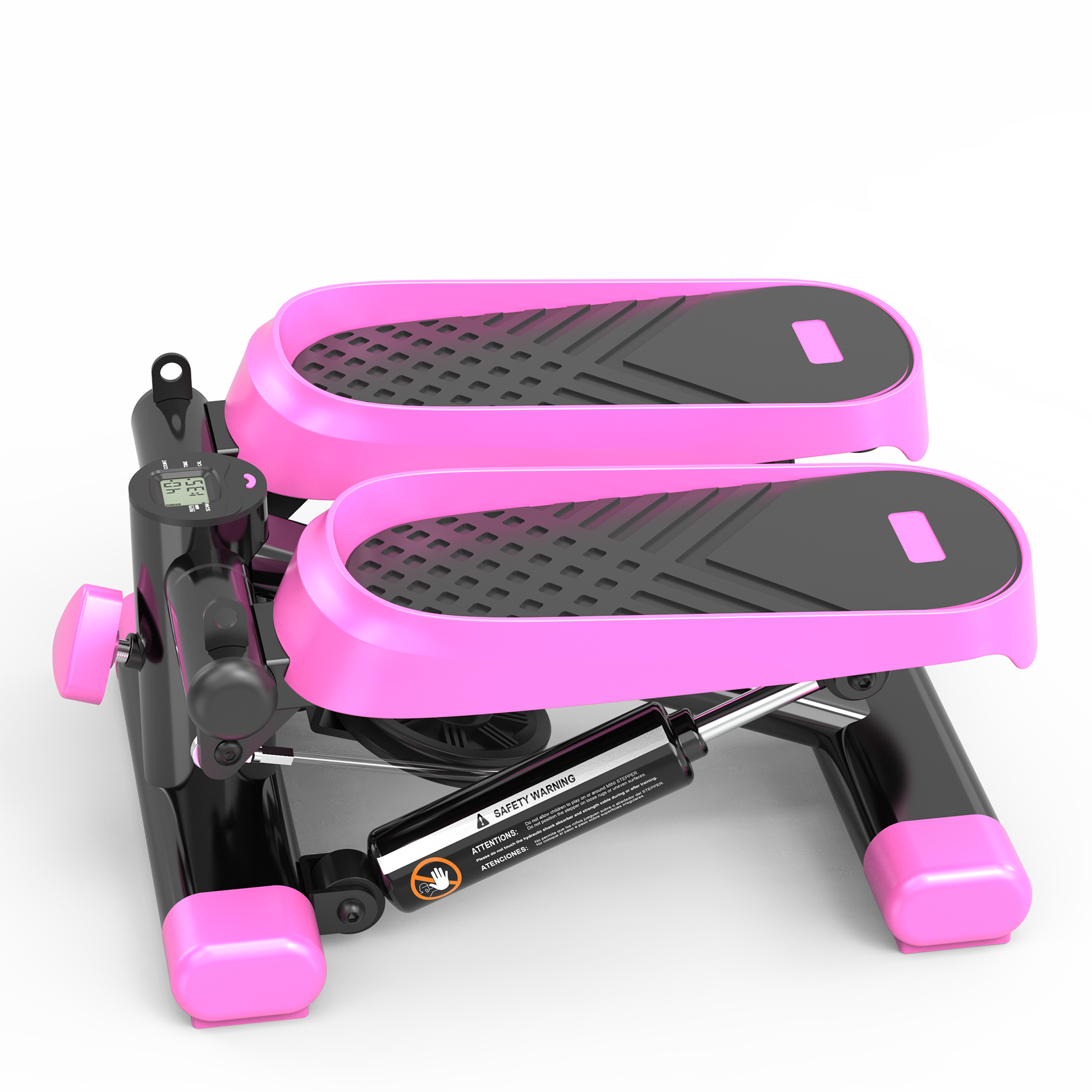 Home Office Exercise 330Lbs Capacity Mini Stepper With Resistance Bands And Lcd Monitor Pink Black Steel