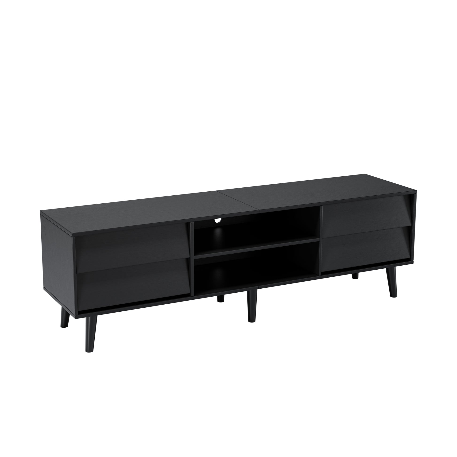 63 Inch Tv Stand Features Vintage Style And Bevel Design, Tv Stand With Drawers, Entertainment Center For Living Room Bedroom, Tv Media Console Black 60 69 Inches Mdf