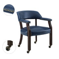 Tournament Arm Chair With Casters Medium Cherry & Blue Blue Faux Leather