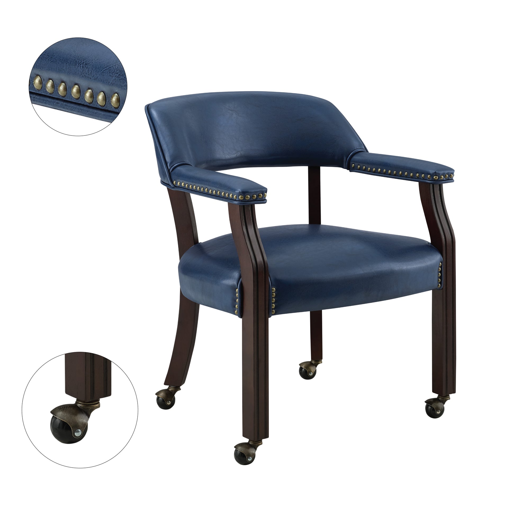 Tournament Arm Chair With Casters Medium Cherry & Blue Blue Faux Leather