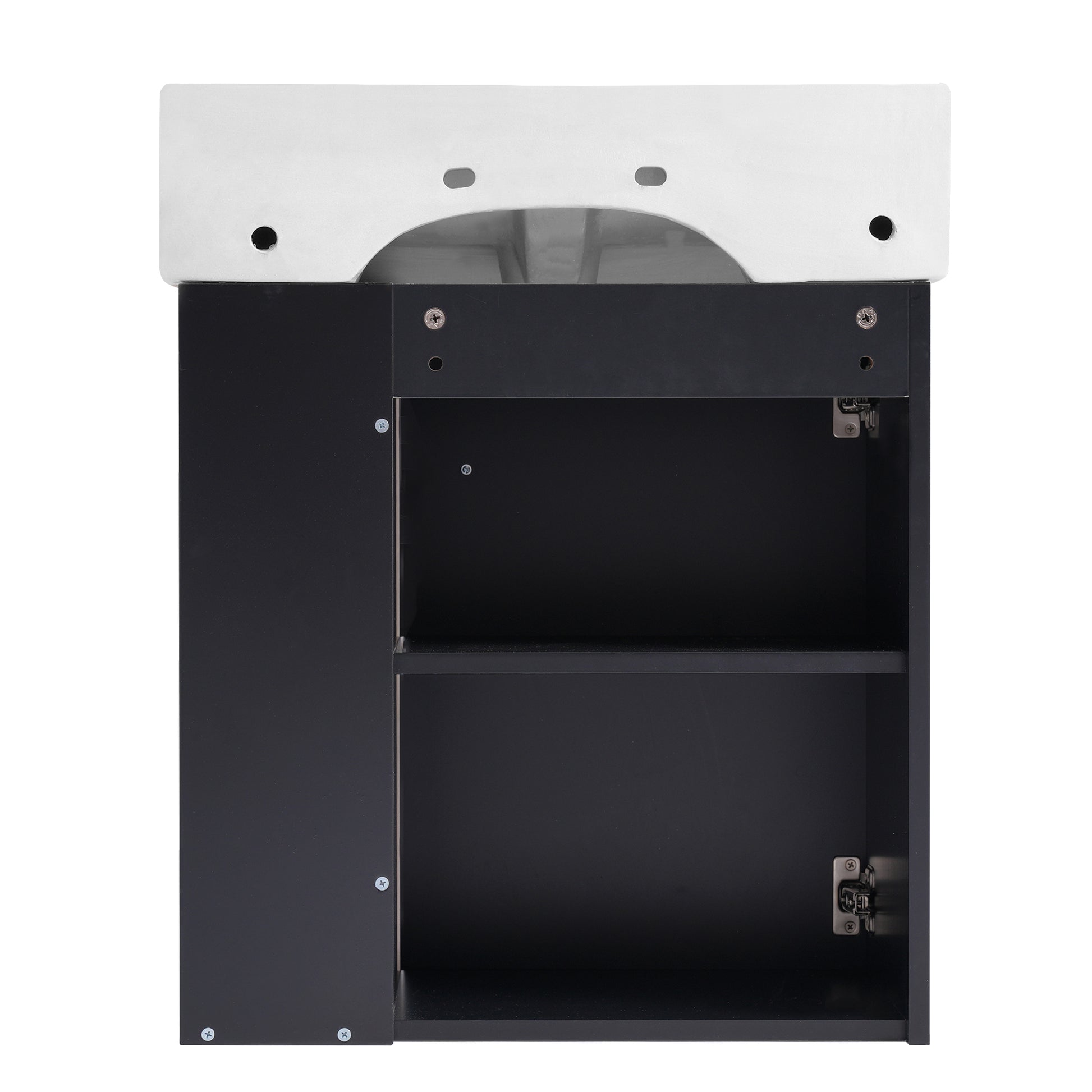 Video 21.6 Inch Modern Floating Bathroom Vanity With Ceramic Basin Perfect For Small Bathrooms, Right Side Storage Black Bathroom Ceramic Mdf