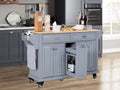 Kitchen Island With Rubber Wood Countertop, Kitchen Cart On 5 Wheels With Storage Cabinet And 2 Top Drawers And A Center Double Layered Storage Drawer For Dinning Room, Grey Grey Dining Room Rectangular Rubberwood Solid Wood Mdf Large 56 In