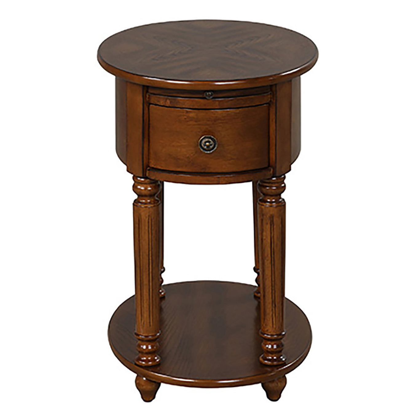 Dark Oak Accent Table With Bottom Shelf Dark Oak Primary Living Space Freestanding Rubberwood Oval Drawers Coffee & End Tables Oval Wood H Shape