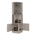 Seattle Bar Cabinet, Eight Bottle Cubbies, Two Large Open Shelves Light Gray Particle Board Engineered Wood