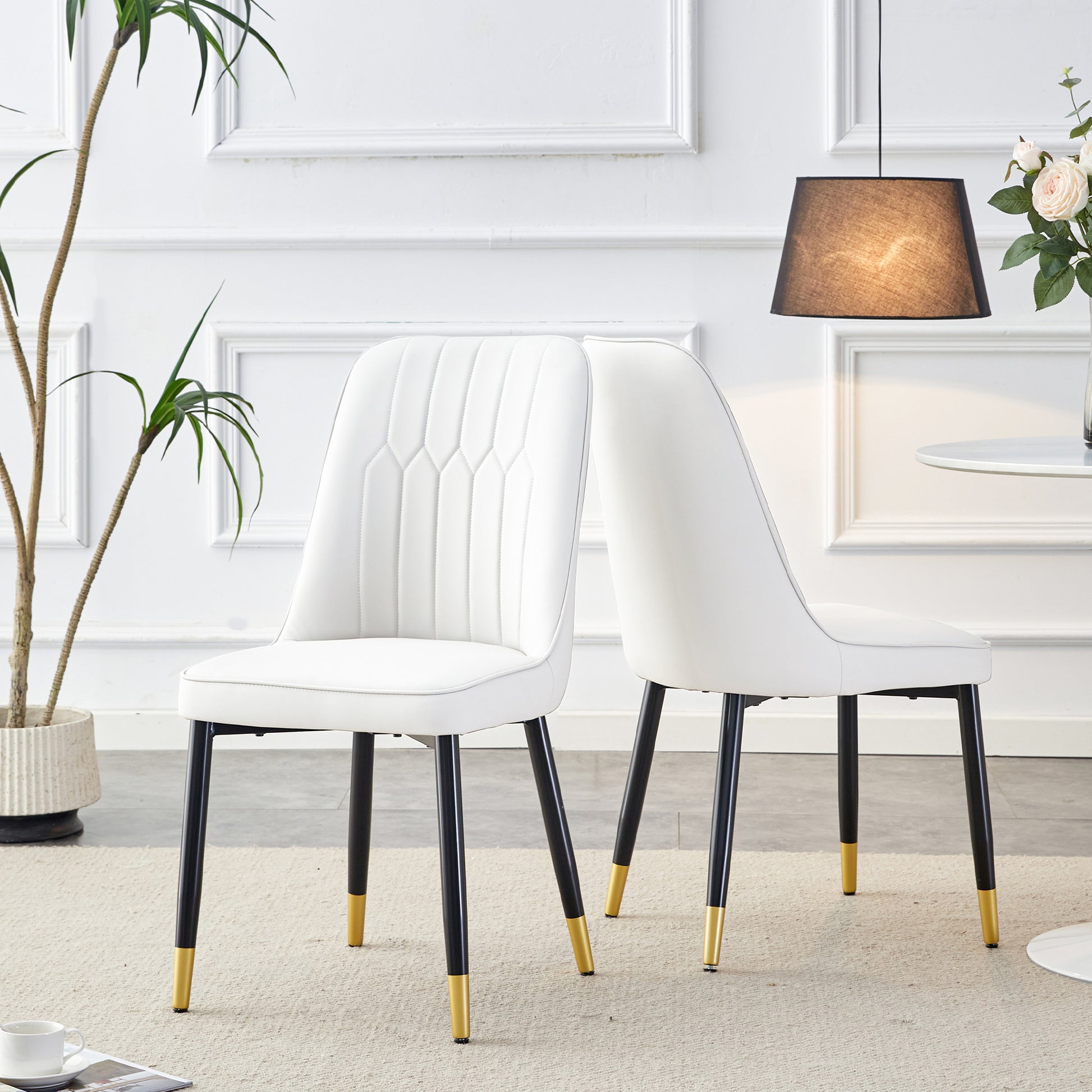 Large Modern Minimalist Rectangular Dining Table With 0.39 "Imitation Marble Black Desktop And Gold Metal Legs, Paired With 6 Chairs With Pu Cushions And Black Metal Legs.F 1538 C 007 Black Gold Glass Metal