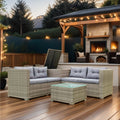 4 Piece Patio Sectional Wicker Rattan Outdoor Furniture Sofa Set With Storage Box Grey Yes Sectional Grey Rust Resistant Frame Mildew Resistant Cushion Garden & Outdoor Modern Complete Patio Sets Fiber Foam And Polyester Fiber Pad Rattan