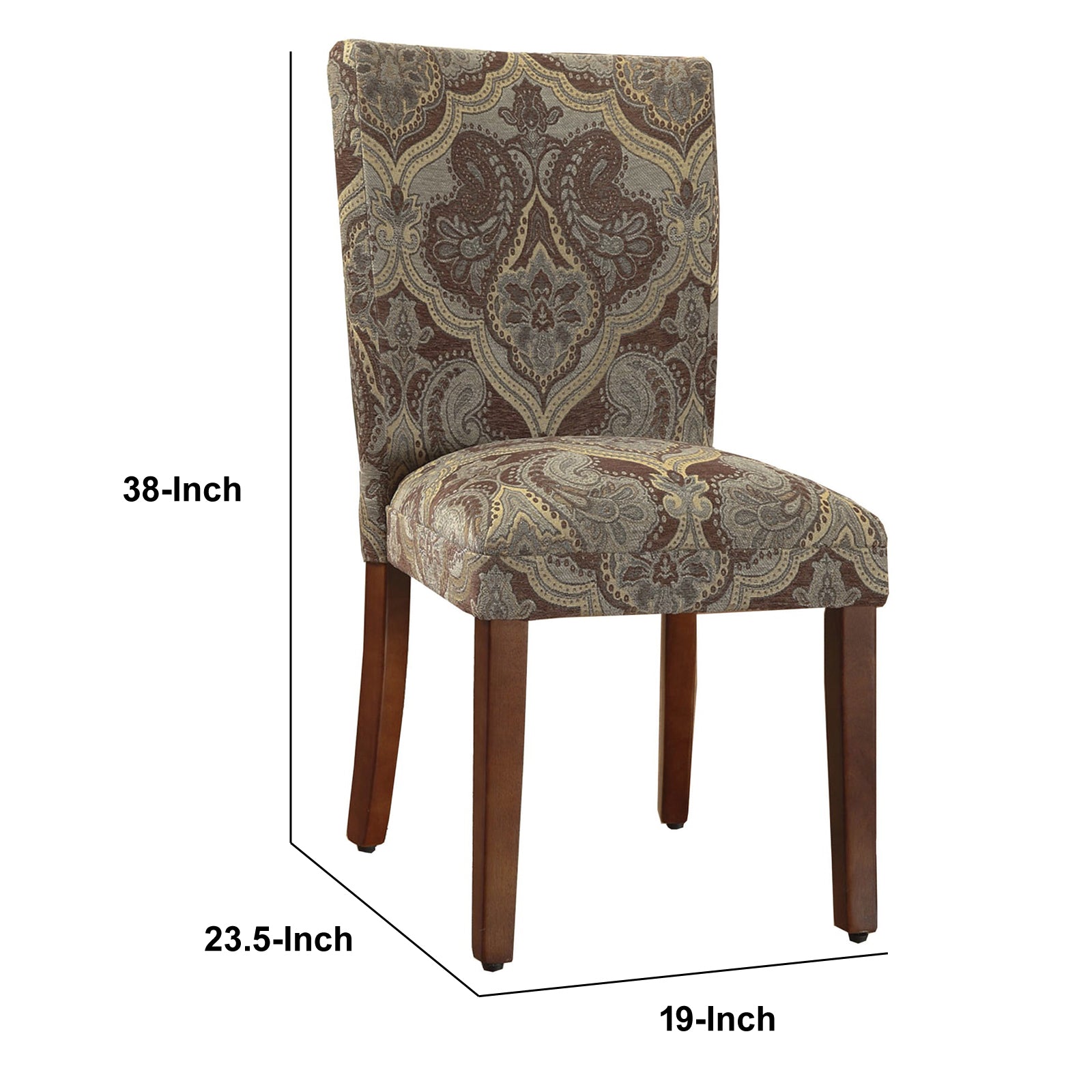 Fabric Upholstered Wooden Parson Chair With Paisley Print, Multicolor, Set Of Two Multicolor Wood Fabric