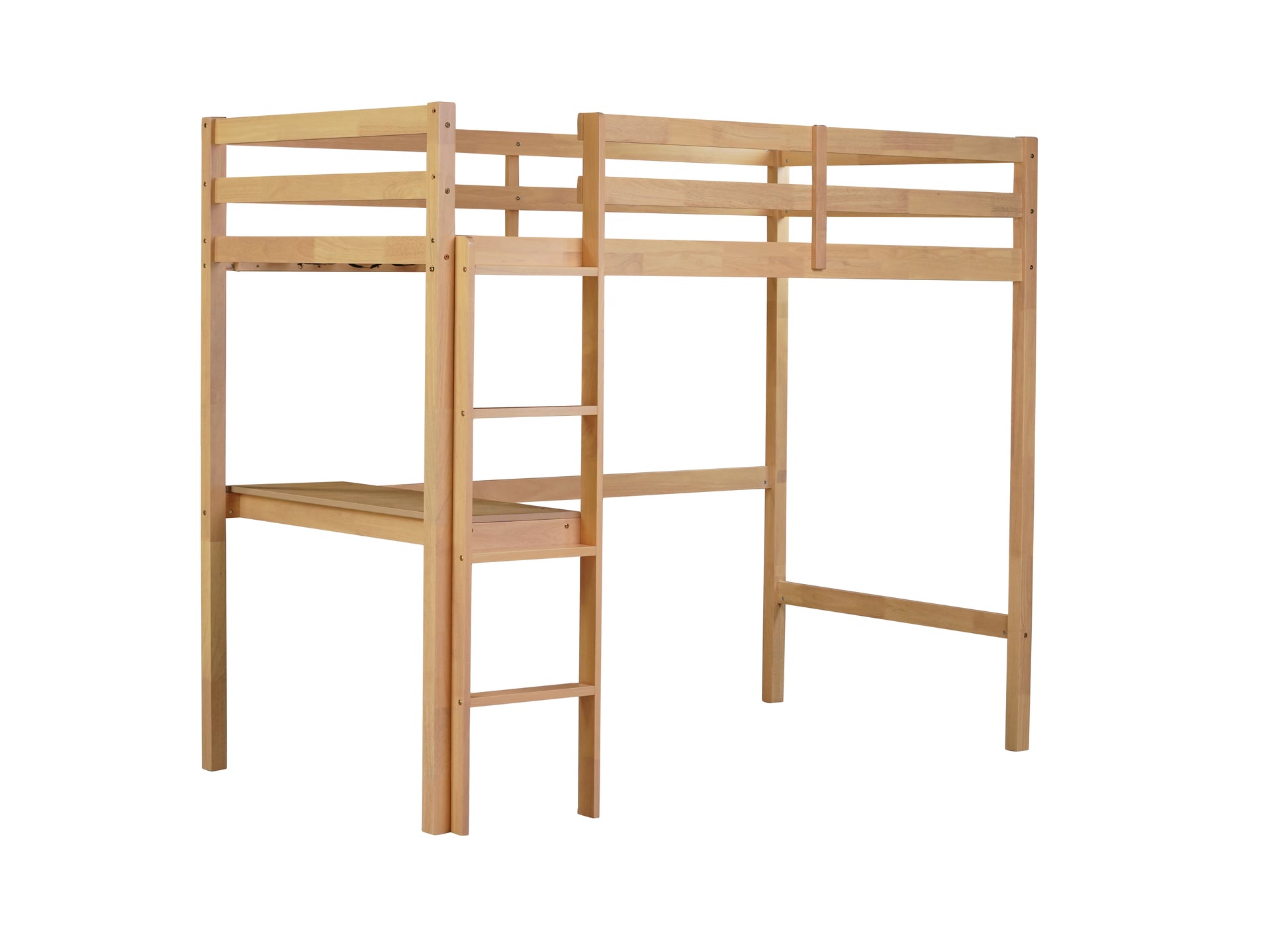 Twin High Loft Bed, Rubber Wood Loft Bed With Safety Guardrail, Built In Desk, Ladder,White Oak Twin White Oak Abs Rubber Steel Q235 ,Rubber Wood