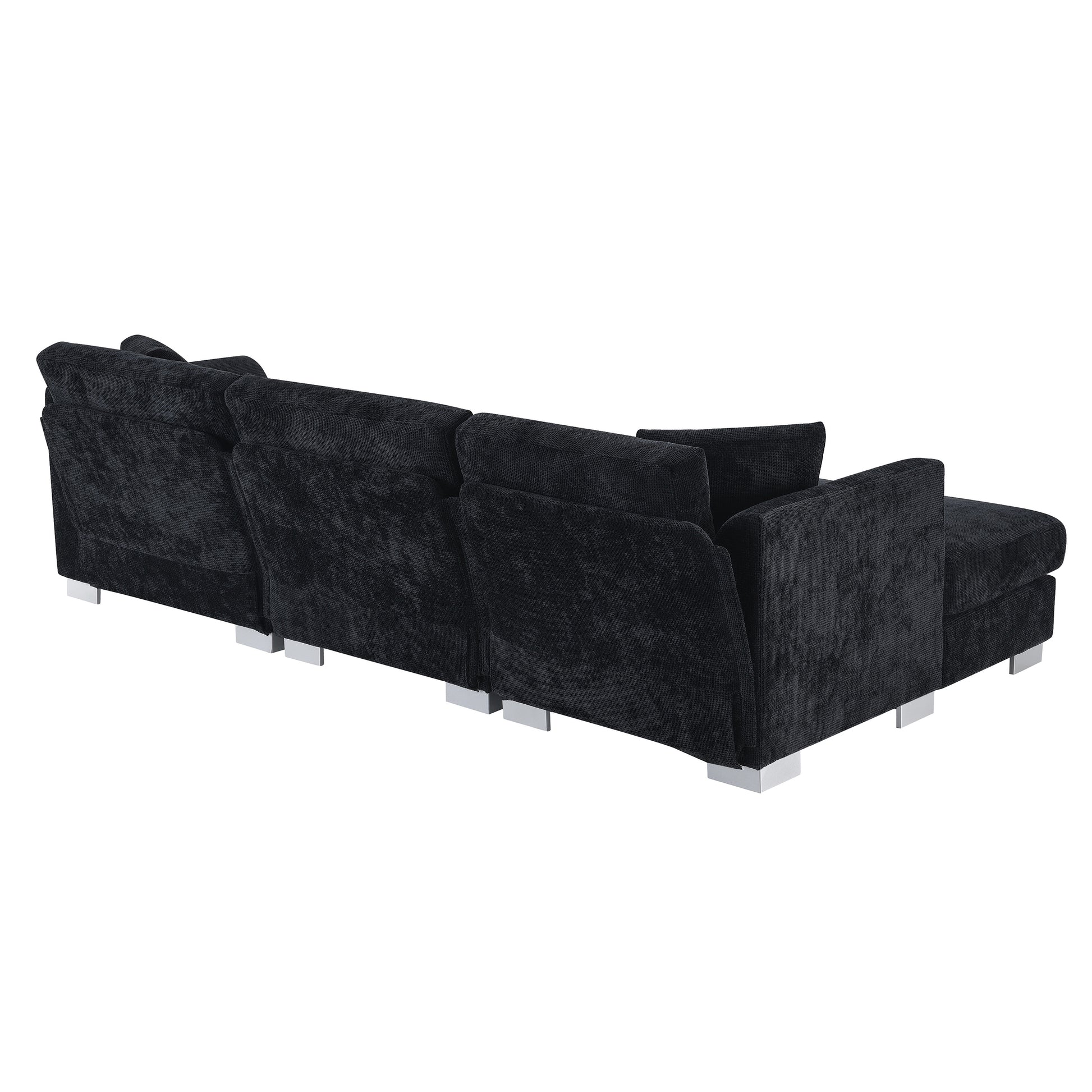 96*56" Modern Cloud Sectional Sofa,L Shaped Luxury Couch Set With 2 Free Pillows,4 Seat Chenille Indoor Furniture With Oversized Chaise For Living Room,Apartment,Office,3 Colors Black Chenille 4