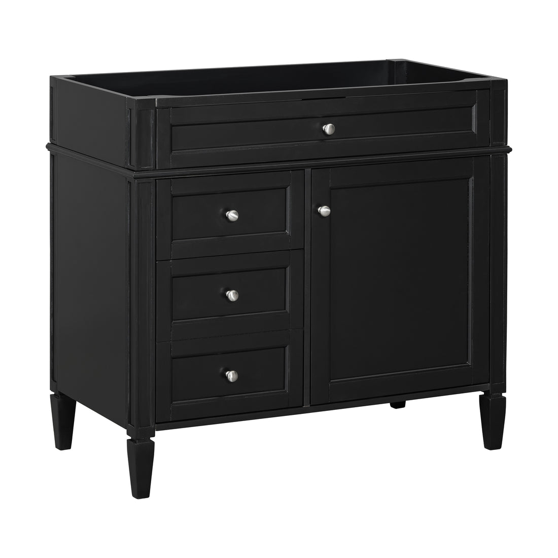 36'' Bathroom Vanity Without Top Sink, Modern Bathroom Storage Cabinet With 2 Drawers And A Tip Out Drawer, Solid Wood Frame Not Include Basin Sink Black Solid Wood Mdf