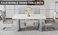 Modern Minimalist Dining Table. Imitation Marble Glass Sticker Desktop, Stainless Steel Legs, Stable And Beautiful. 4 Premium Pu Seats. 63 Inches * 35.4 Inches * 29.5 Inches Dt 69 C 1162 Silver Glass