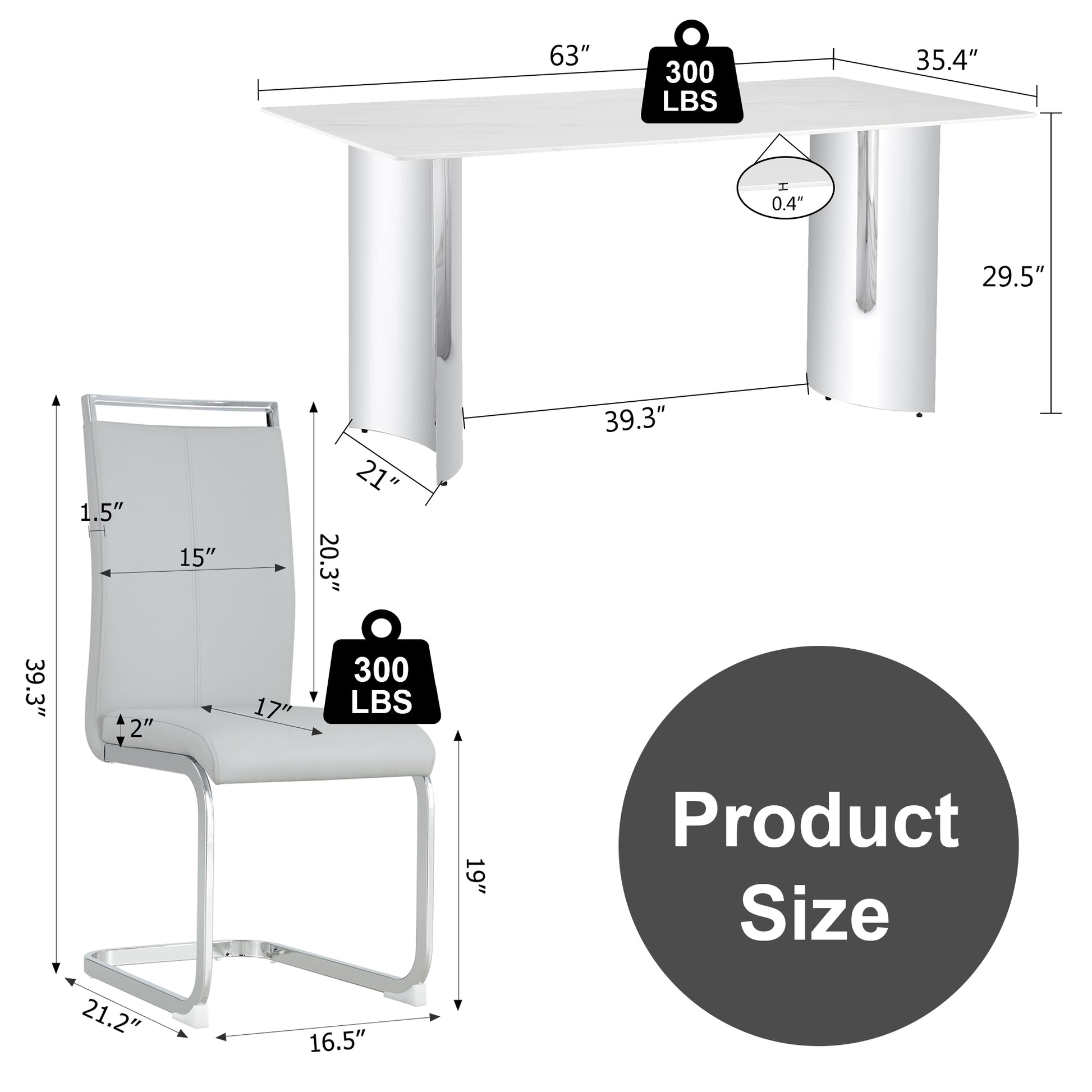 Modern Minimalist Dining Table. Imitation Marble Glass Sticker Desktop, Stainless Steel Legs, Stable And Beautiful. 4 Premium Pu Seats. 63 Inches * 35.4 Inches * 29.5 Inches Dt 69 C 1162 Silver Glass