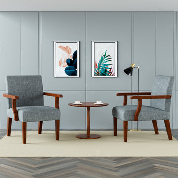 Fabric Accent Arm Chair Set Of 2 With Round Wood Table Grey Fabric