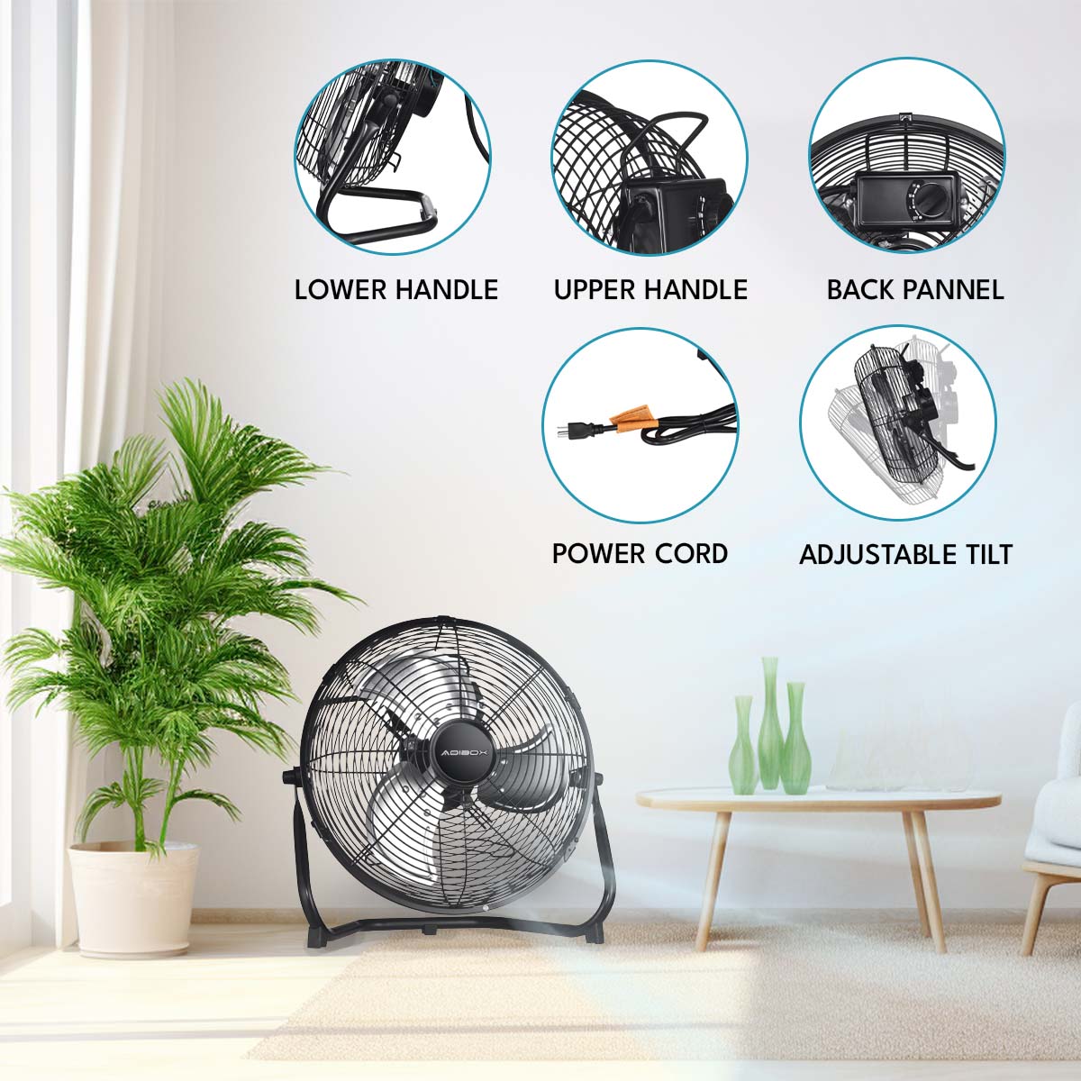 20 In. 3 Speed High Velocity Industrial Heavy Duty Metal Floor Fan In Black With Tilting Head For Outdoor Indoor Use Black Metal