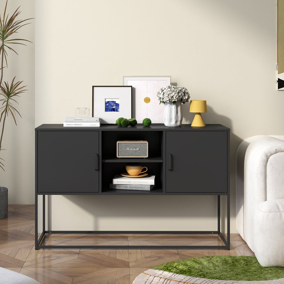 Modern Sideboard Buffet With Plenty Of Storage Space Anti Tilt Mechanism, Elegant Handles, Silent Magnetic Closure And Eco Friendly Finish For Kitchen, Dining Room And Living Room. Accent Chests 5 Or More Spaces Antique Black Primary Living Space Shelves