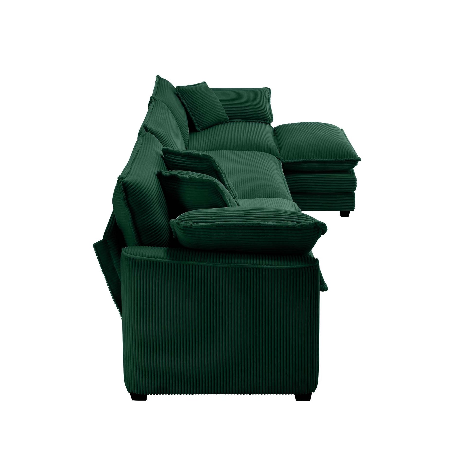 Corduroy 3 Seater Sofa With 1 Footrest, L Shaped Double Sofa With Ottoman For Small Living Rooms, Green Corduroy Sofa Green Corduroy 3 Seat