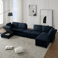 Modular Sectional Sofa U Shaped Sectional Couch With Ottoman, 7 Seat Modular Sofa With Chaise For Living Room, Adjustable Arms And Backs Blue Blue Polyester 4 Seat