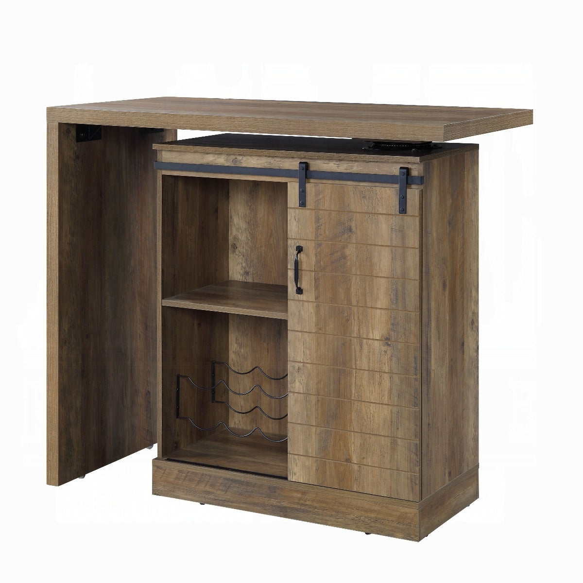 Rustic Oak 9 Bottle Bar Table With Sliding Barn Door Rustic Dining Room Rectangular Paper Composite