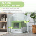 Pawhut Fully Enclosed Cat Litter Box With Scoop, Hooded Cat Litter House With Drawer Type Tray, Foldable Smell Proof Cat Potty With Front Entry, Top Exit, Large Space, Yellowish Green Green Plastic