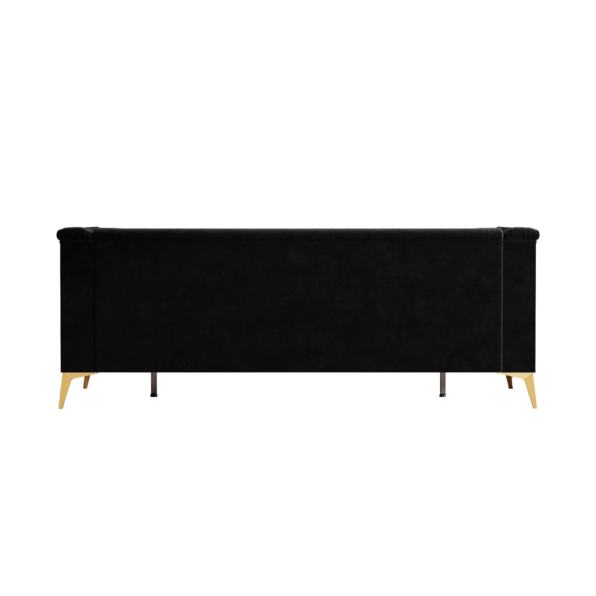 Fx P83 Bk2 Sofa Luxurious Black Velvet Sofa With Gold Legs Modern Chesterfield Design, Tufted Upholstery, 3 Seat Couch For Living Room And Office Black Velvet 3 Seat