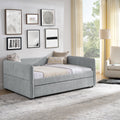 Daybed With Trundle Upholstered Tufted Sofa Bed, Full Size, Boucle Fabric, Grey 83