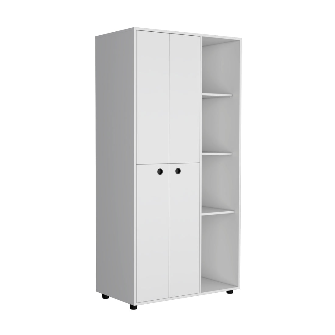 Misuri Wardrobe Armoire With Double Door, Drawer, Hanging Rod, And Open Shelves White White Particle Board