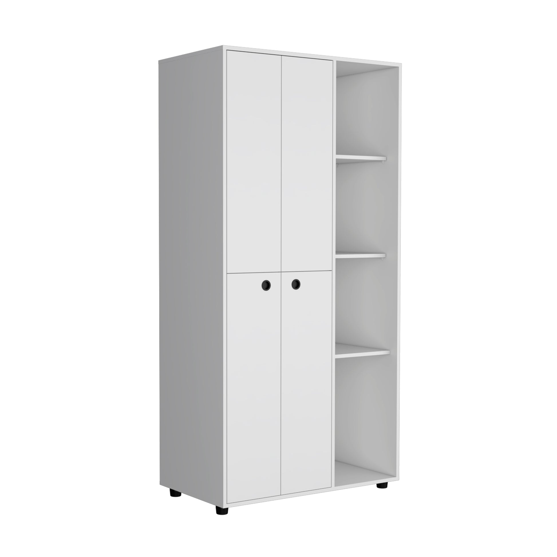 Misuri Wardrobe Armoire With Double Door, Drawer, Hanging Rod, And Open Shelves White White Particle Board