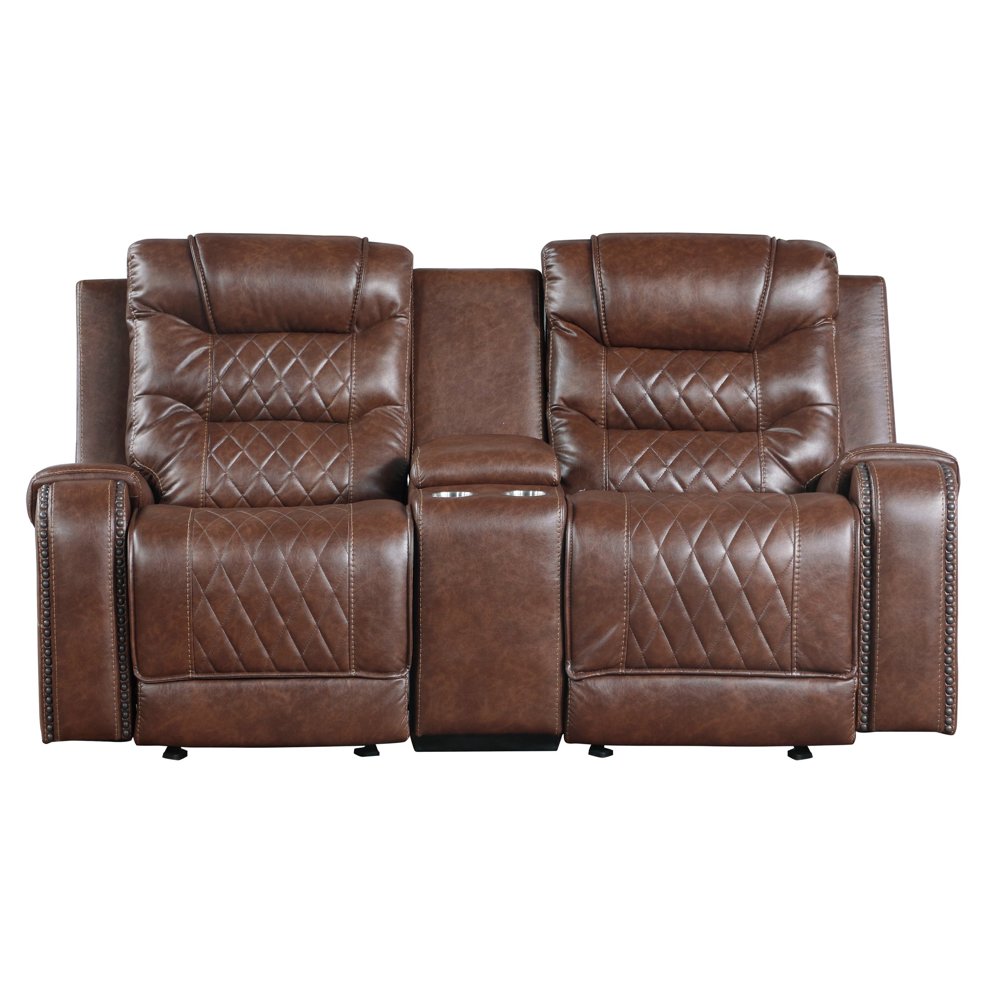 Luxurious Living Room Furniture 3Pc Reclining Sofa Set Brownfaux Leather Upholstery Sofa Loveseat Swivel Chair, Usb Ports, Power Outlets, Diamond Pattern Stitching Brown Faux Leather Wood Primary Living Space Luxury,Modern Solid Wood 6 Seat