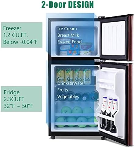 3.5Cu.Ft Compact Refrigerator Mini Fridge With Freezer, Small Refrigerator With 2 Door, 7 Level Thermostat Removable Shelves For Kitchen, Dorm, Apartment, Bar, Office, Wood Wood Kitchen Modern Abs Steel Q235