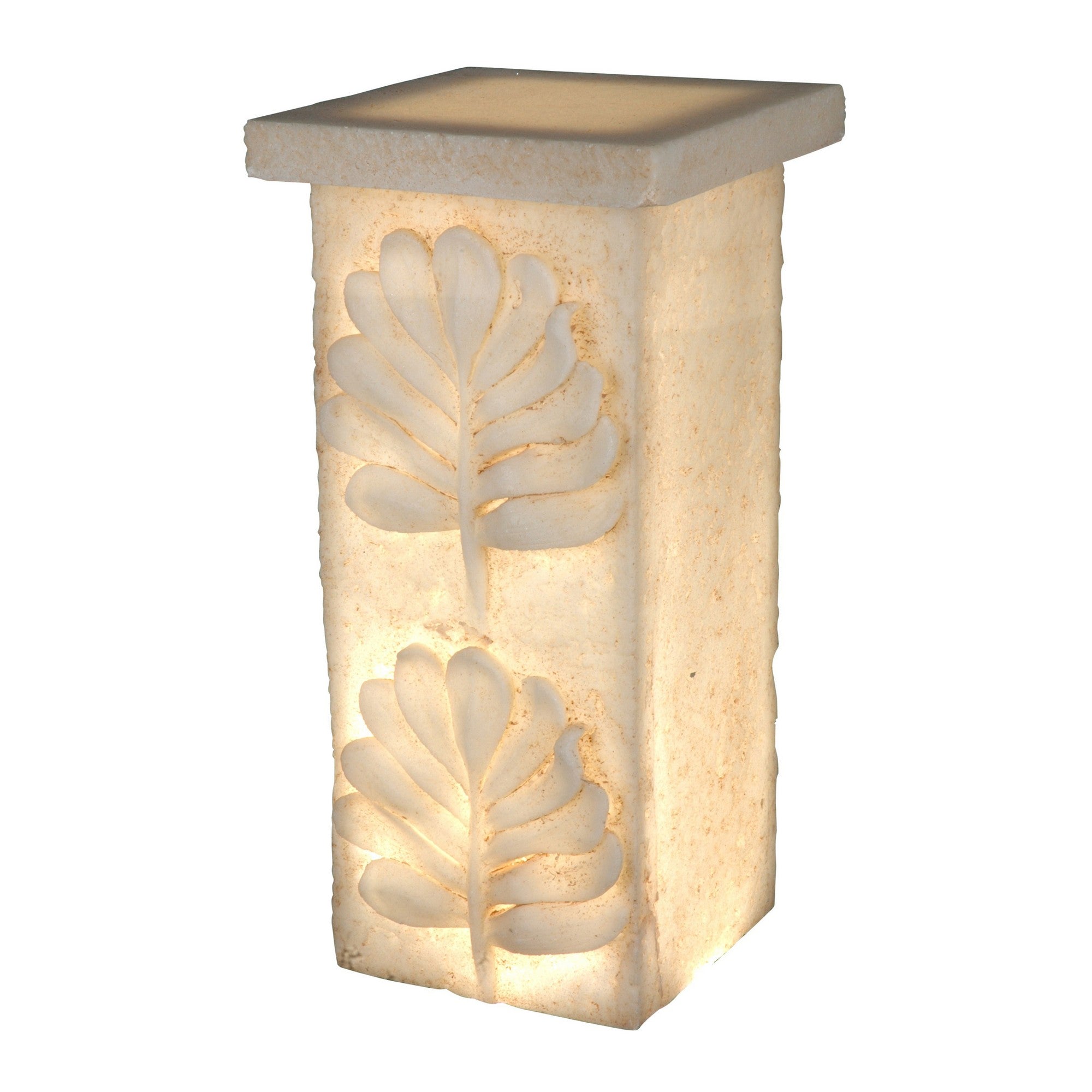 Polyresin Pedestal With Embossed Leaf Design, Cream Cream Polyresin