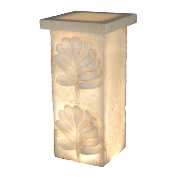 Polyresin Pedestal With Embossed Leaf Design, Cream Cream Polyresin