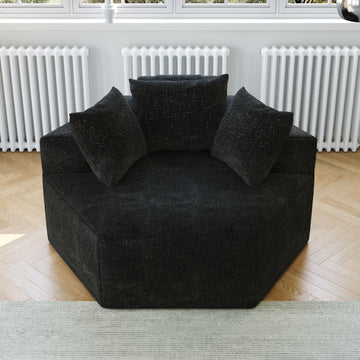 54''L Chenille Sponge Single Sofa,No Assembly Required,Fluffy Modern Sleeper Chair For Living Room, Bedroom, Lounge And Projection Room Black Foam Chenille 1 Seat