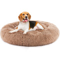 Anti Slip Round Fluffy Plush Faux Fur Cat Bed, Medium Brown Brown Fabric