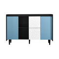 Sideboard Buffet Cabinet, Black Storage Cabinet With Blue Doors2 Drawers With Unique Panel Styling And 2 Open Storage Compartment, Modern Coffee Bar Cabinet Accent Cabinet For Kitchen, Dining Room Black Blue Mdf