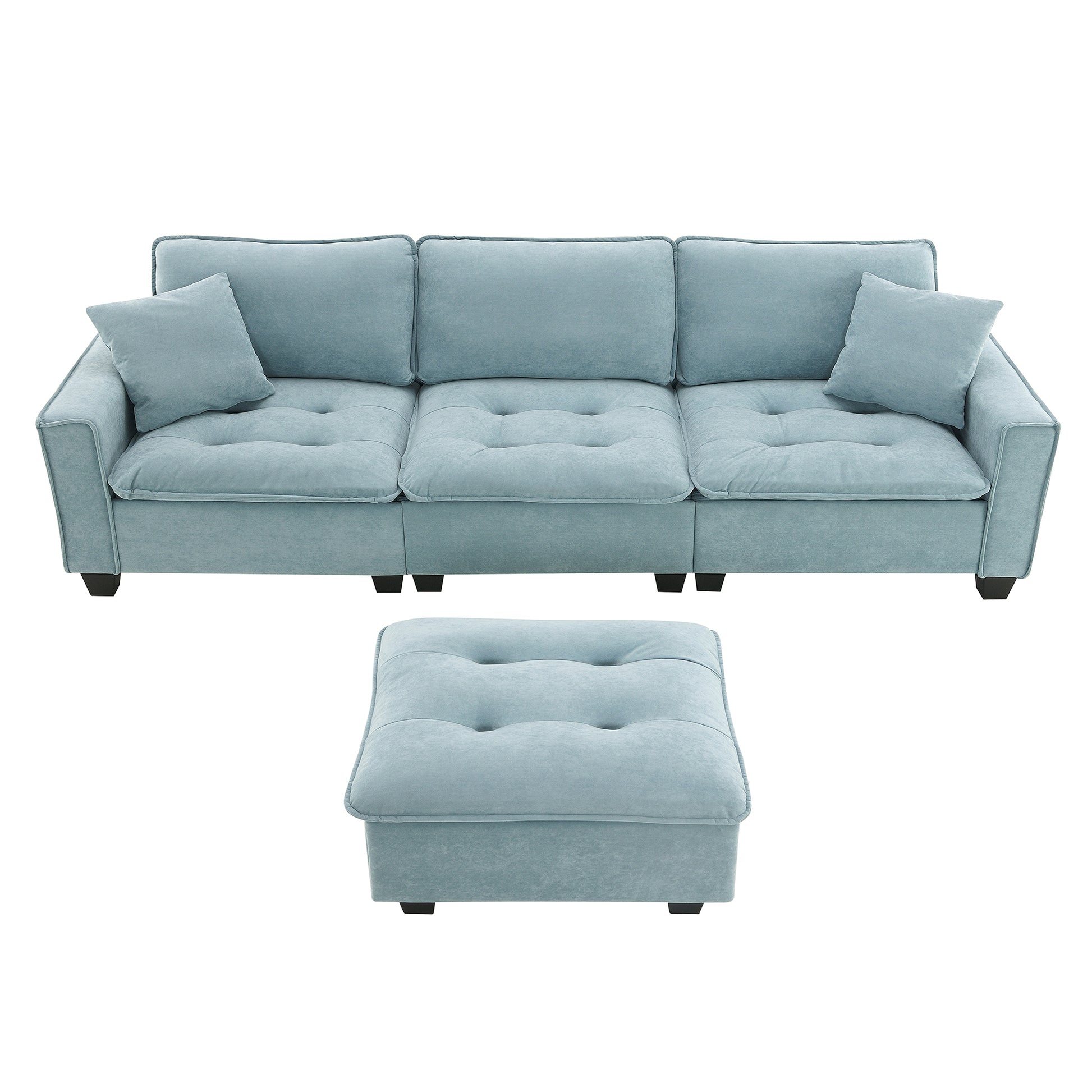 100*59" Modern Convertible Sectional Sofa,L Shaped Reversible Couch Set With Free Pillows,4 Seat Suede Velvet Sleeper Sofa With Ottoman For Living Room,Apartment,Office,3 Colors Light Blue Suede 4 Seat