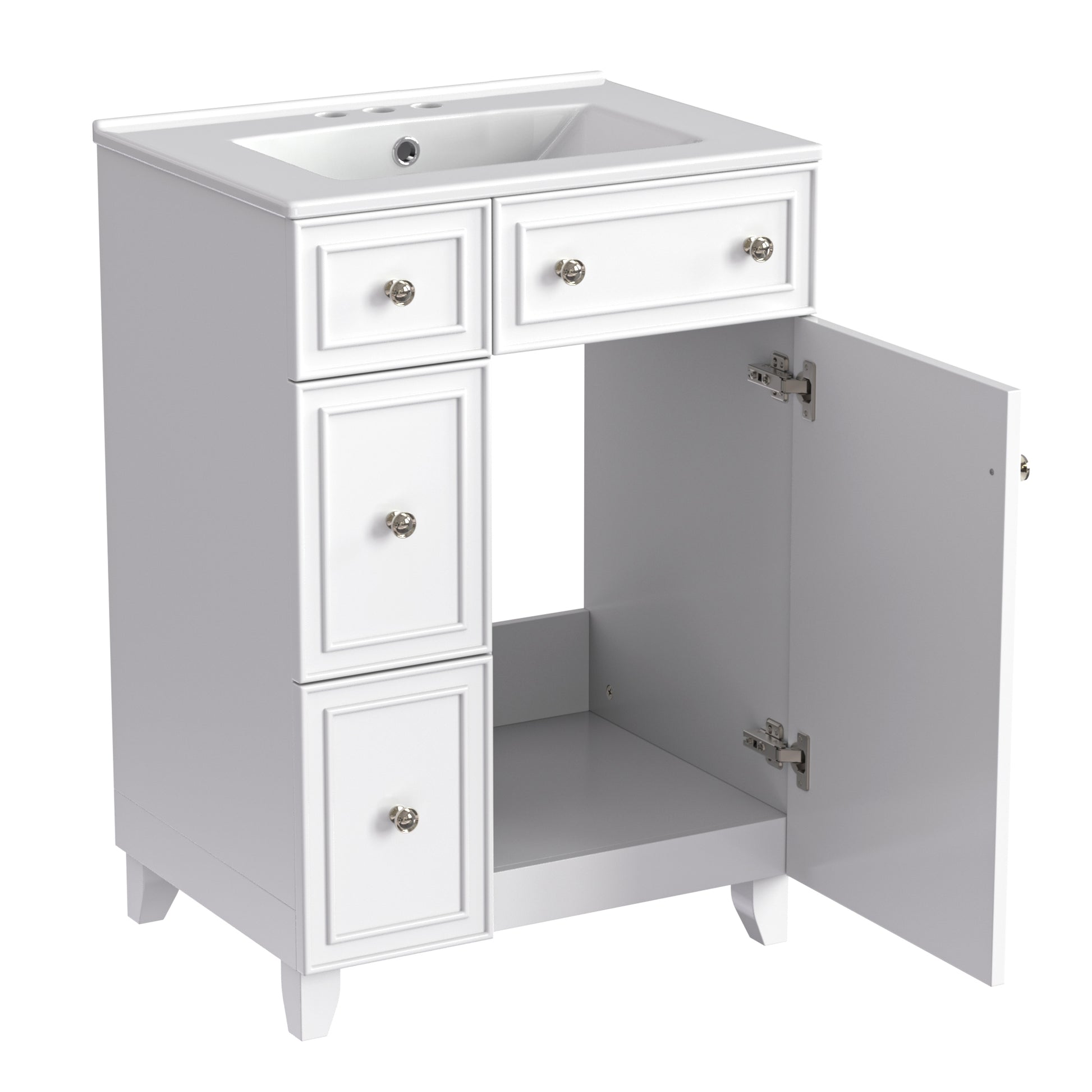 24 Inch Bathroom Vanity Cabinet With Ceramic Sink, 2 Drawers, 1 Door White Bathroom Solid Wood Mdf