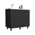 2 Freestanding Utility Base Cabinet With Stainless Steel Countertop And 2 Door, Black Black Solid Wood Mdf Engineered Wood