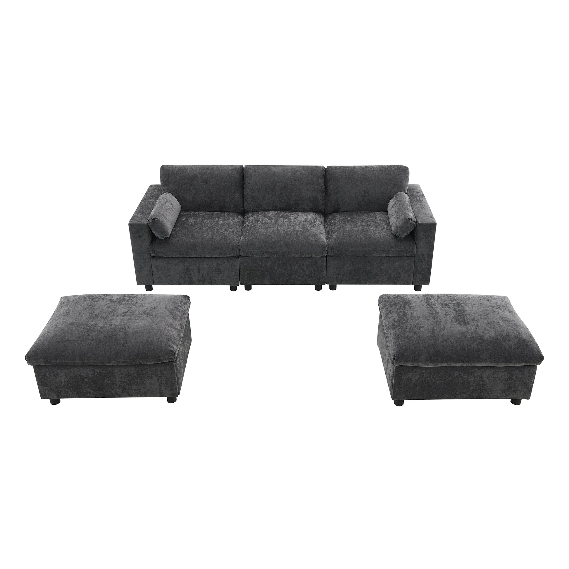 86.5''Chenille Sectional Sofa With Storage Pockets, 5 Seat U Shaped Sleeper Couch Set,2 Pic Free Combination,Convertible Sofa Bed With Ottoman For Living Room,Apartment,3 Colors Dark Grey Chenille 5 Seat