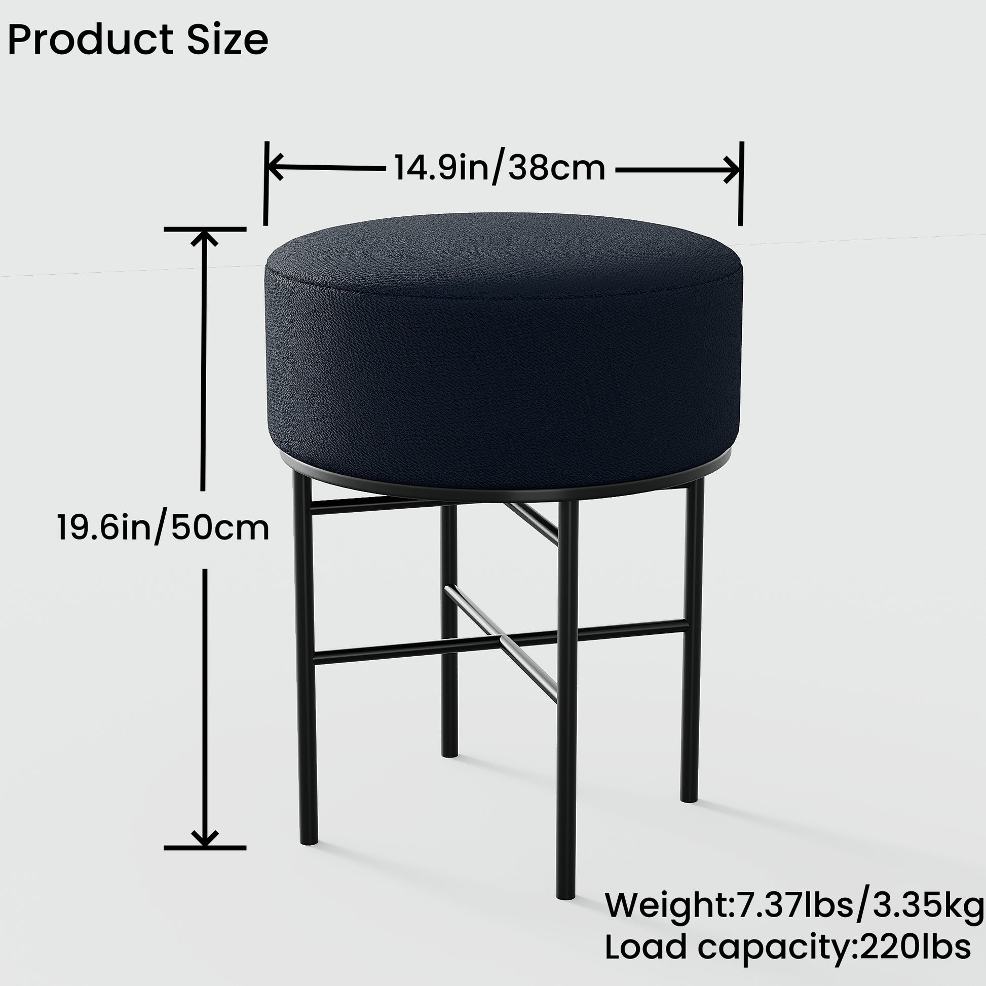 2 Pcs Round Cushioned Vanity Stool, Linen Upholstered Vanity Stool For Makeup Room, Modern Soft Stool For Bar And Dining, Ottoman Footrest Stool With Metal Legs For Living Room, Bedroom Black Black Vanity Stools Bedroom Round Minimalist,Modern Stackable