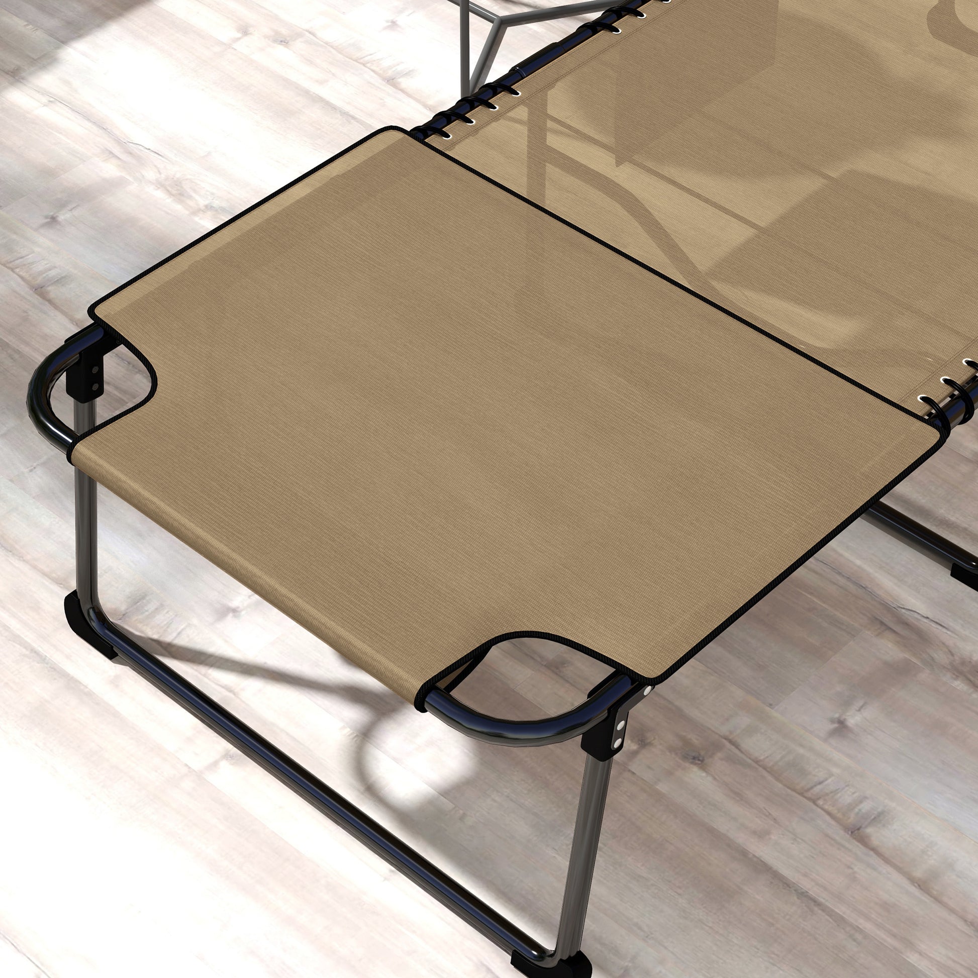 Outsunny 2 Piece Folding Chaise Lounge With 5 Level Reclining Back, Outdoor Tanning Chair With Reading Face Hole, Outdoor Lounge Chair With Side Pocket & Headrest For Beach, Yard, Patio, Beige Beige Steel