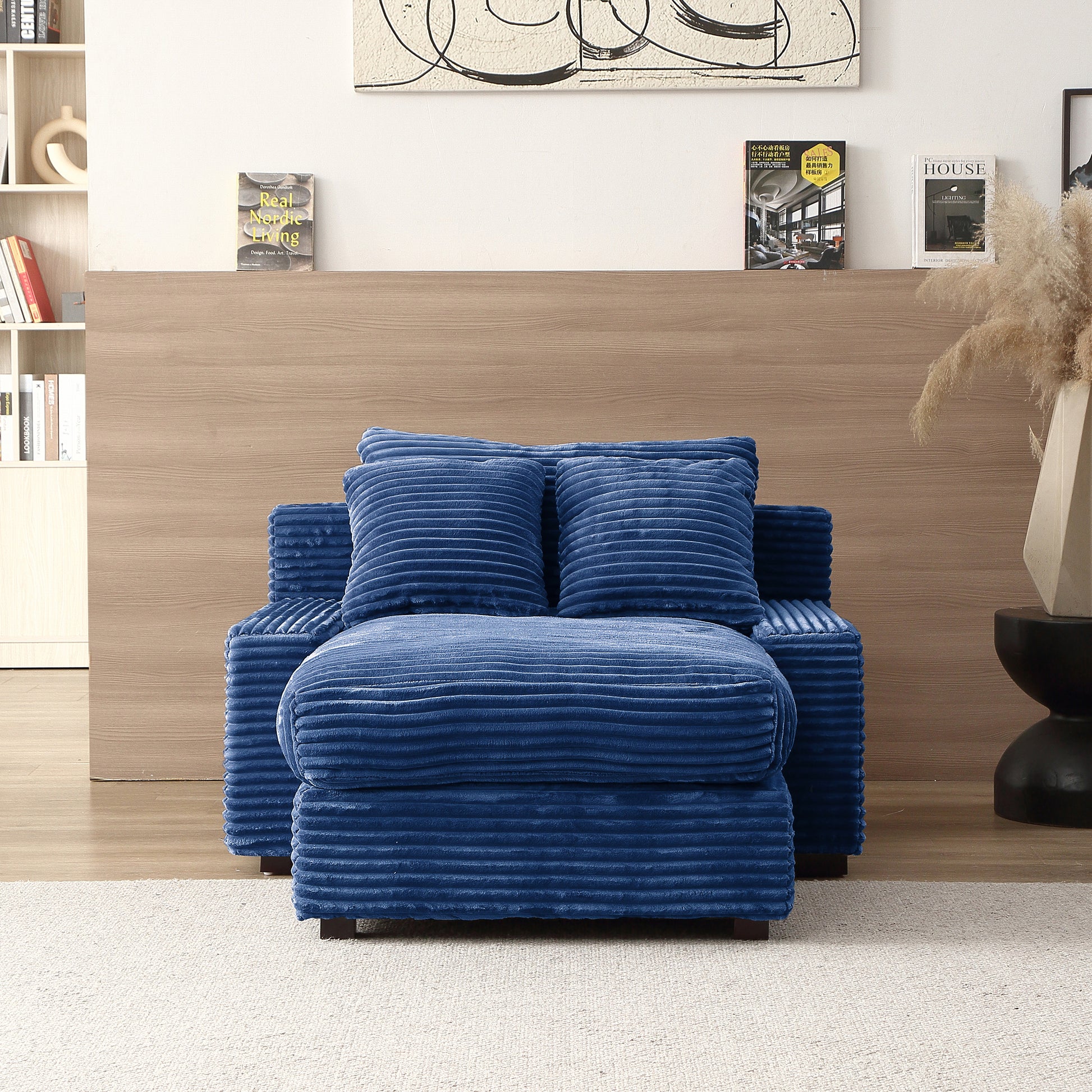 Modern Luxury Sofa Couch For Living Room Quality Corduroy Upholstery Sleeper Sofa Bed Daybed Navy Blue Blue Corduroy 1 Seat