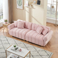 89 Inch Spring Wrapped Cushions, 3 Flannelette Sofas, Stylish Metal Feet And 4 Throw Pillows Make For A Modern Living Room Bedroom Pink Velvet 3 Seat