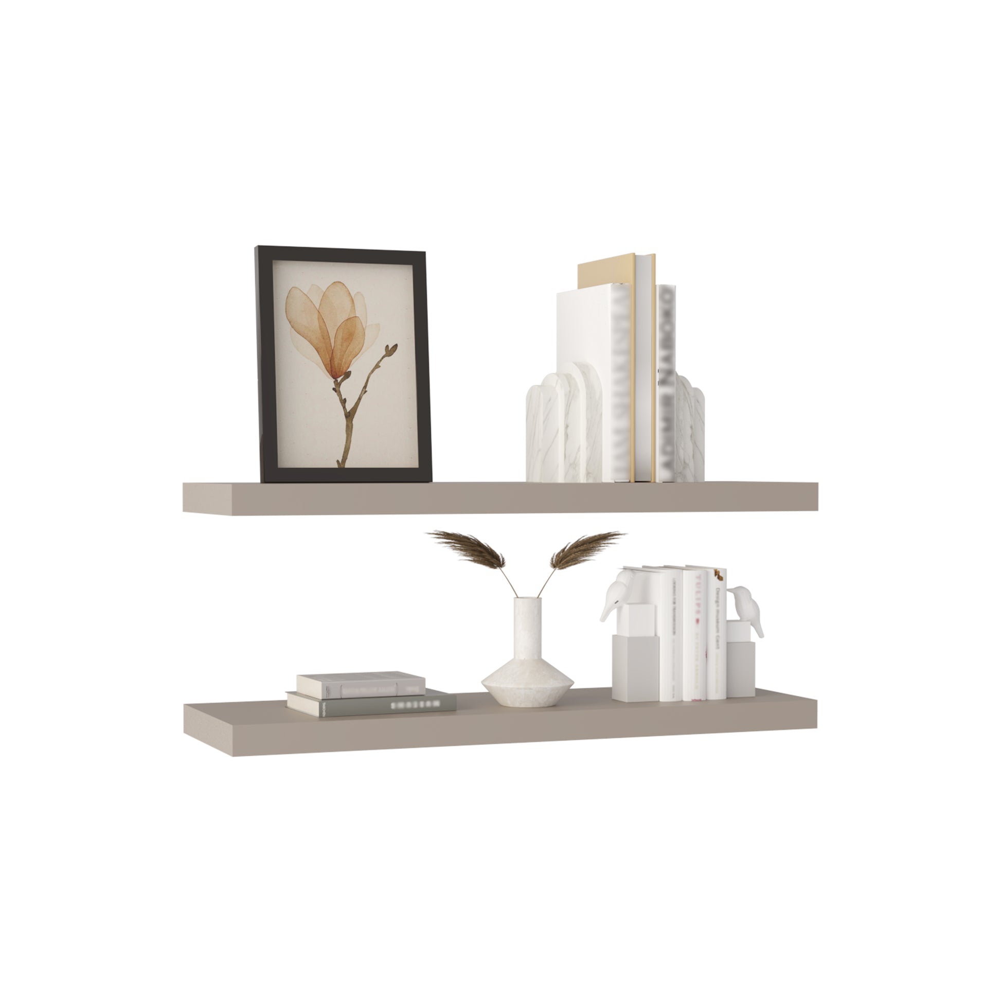 Ecco 31.5" Wide Floating Shelves Set Of 2, Shelves For Wall Decor For Bedroom, Bathroom Storage Shelves, Book Shelves For Living Room 2 Or Less Taupe Horizontal Primary Living Space Modern Wall
