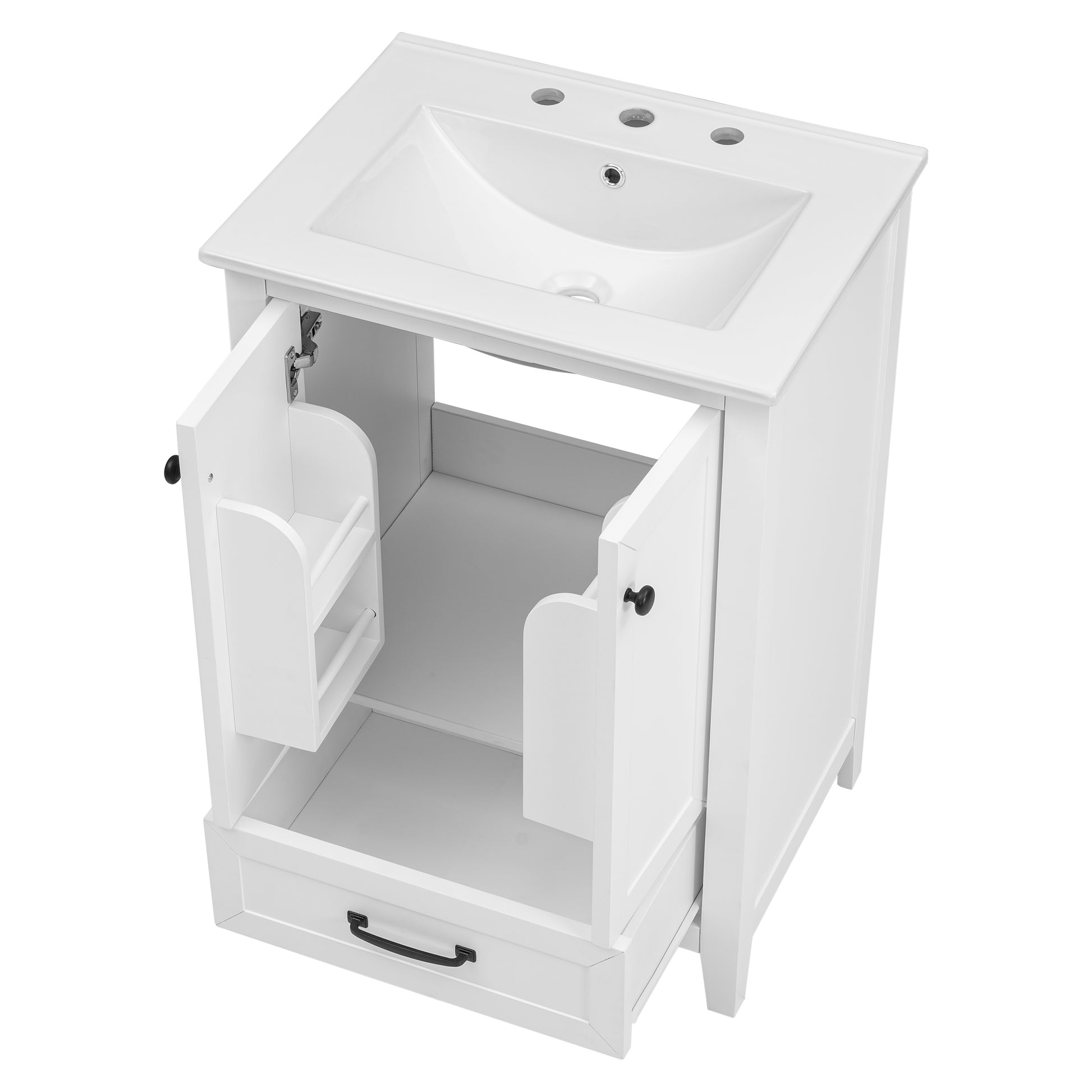 24" Bathroom Vanity With Sink, Bathroom Vanity Cabinet With One Drawer And Doors, Solid Wood And Mdf, White White Solid Wood Mdf