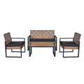 4 Piece Patio Furniture Set Outdoor Balcony Porch Garden Backyard Lawn Furniture Acacia Wood Table Top, Morden Black And Light Brown Yes Sectional Light Brown Seats 4 Rust Resistant Frame Water Resistant Cushion Garden & Outdoor American Design,American